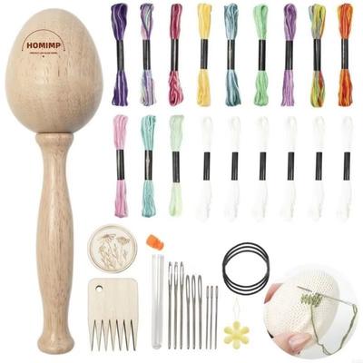 DIY Crafts Sock Darning Kit Egg/Mushroom Shaped Portable Darning Egg for Socks Wooden Base Weaving Loom