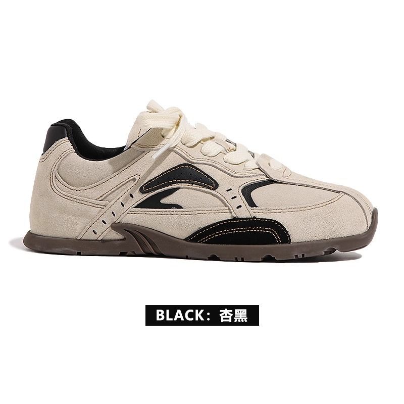 2025 Autumn Color Matching Retro Moral Training Shoes Women's Internet Celebrity Flat-bottomed Versatile Cow Velvet Casual Sports Shoes Tide