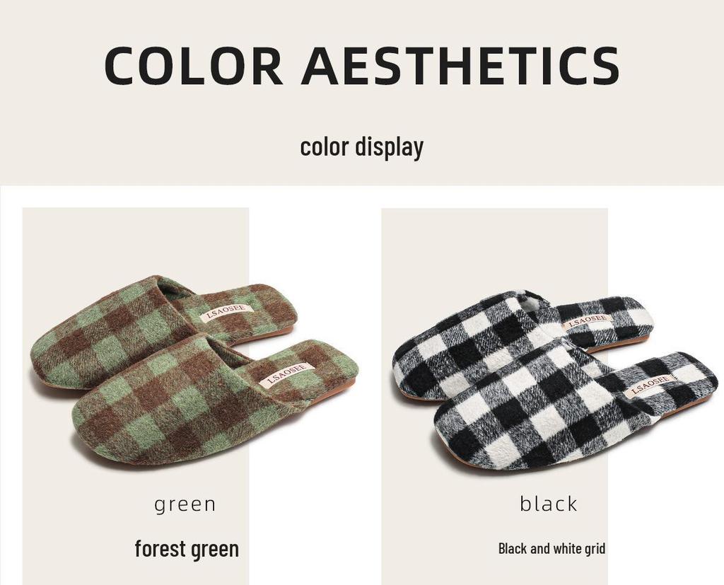 Women's Luxury Checkered Suede Fleece Slippers - Non-Slip Lightweight Tendon Sole