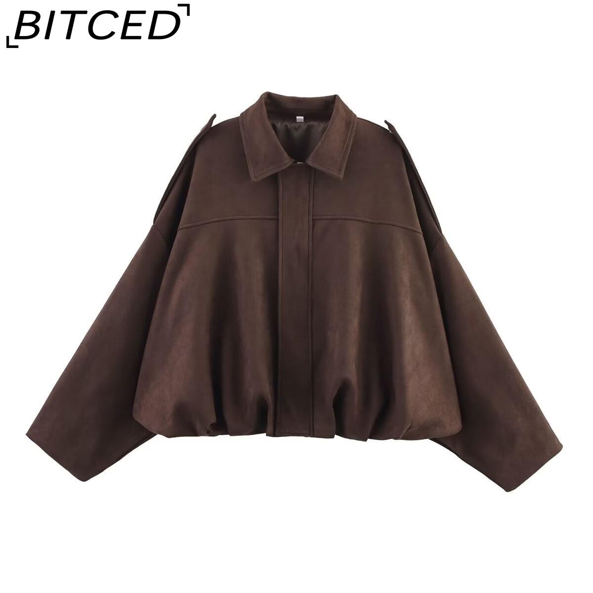 

BITCED Women s Pre-Spring Fashion Suede-Effect Pilot Jacket M темно-коричневого