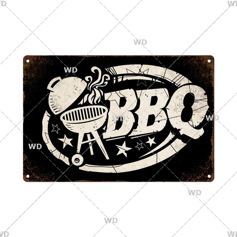 BBQ Vintage Tin Sign Plaque Barbecue Metal Plate Sign Wall Art Decoration Kitchen Man Cave Terrace Beach House Club Wall Decor
