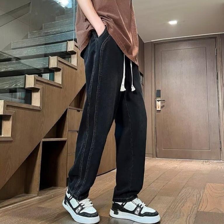 Spring and autumn men's retro trendy brand loose straight jeans wide-leg casual American tooling trousers