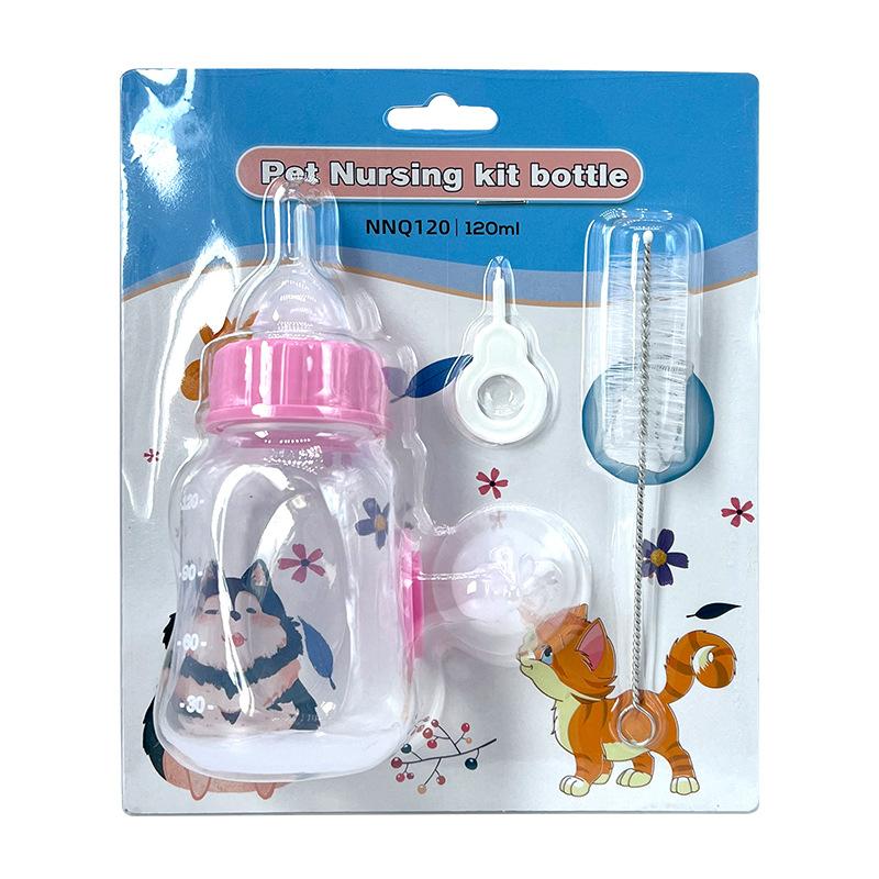 

120ml Pet Nursing Kit Bottle For Newborn Kittens Puppies Small Animals With Brush And Nipple Set For Feeding Milk Water KTY