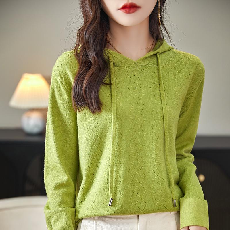 2024 Autumn Women's Knit Hoodie Pullover & Cardigan Sweater Loose Top