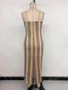 2026 Resort-Style Spaghetti Strap Bodycon Ethnic Striped Knit Dress