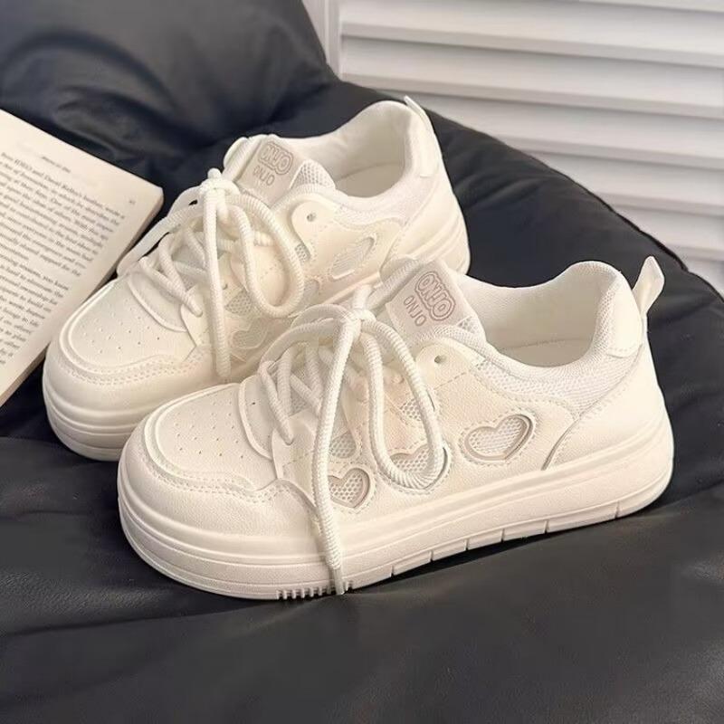 

Повседневный стиль белые шнурованные кеды на платформе новая сетка женская обувь студенческая универсальная модная белая обувь 40 белый