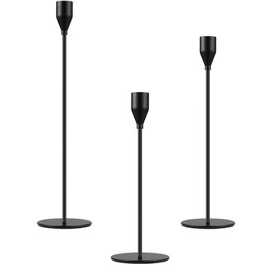 Metal Tapered Candle Holders Electroplating for Wedding Candlelight Dinner Black