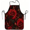 1pc Red Rose Floral Art Print Apron, Durable and Easy To Clean, Adjustable Waistband, Polyester Material, for Kitchen Cooking, Gardening, Orchard Pick