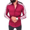 Long Sleeve Turn-down Collar Men Shirt Button Cuffs Side Striped Slim Office Shirt Leisure Clothing
