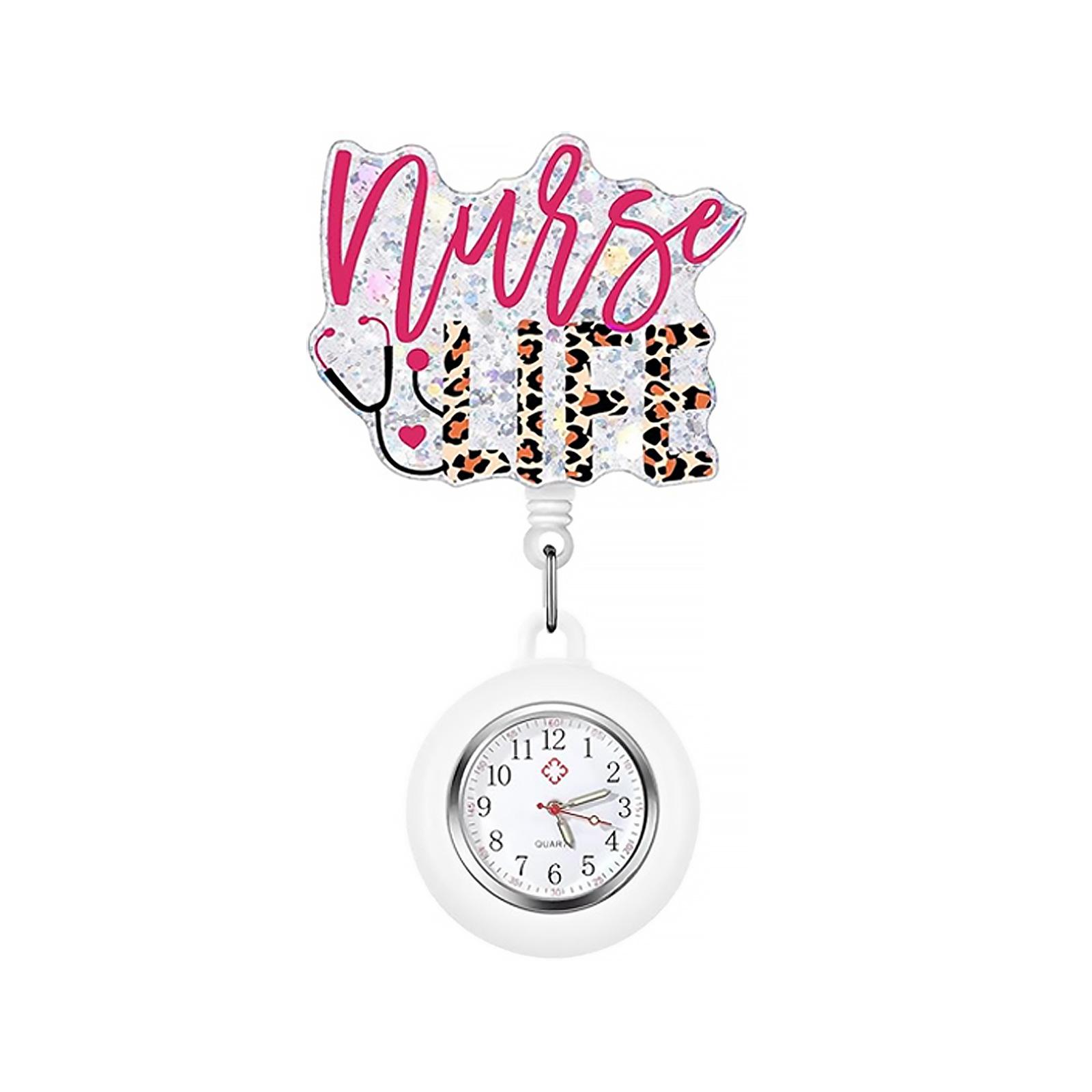 

Brooch Clock Glitter Acrylic Easy-To-Pull Buckle Badge Reel Doctor Watch Retractable Nurse Chest Badge Reel Clip Holder Gifts