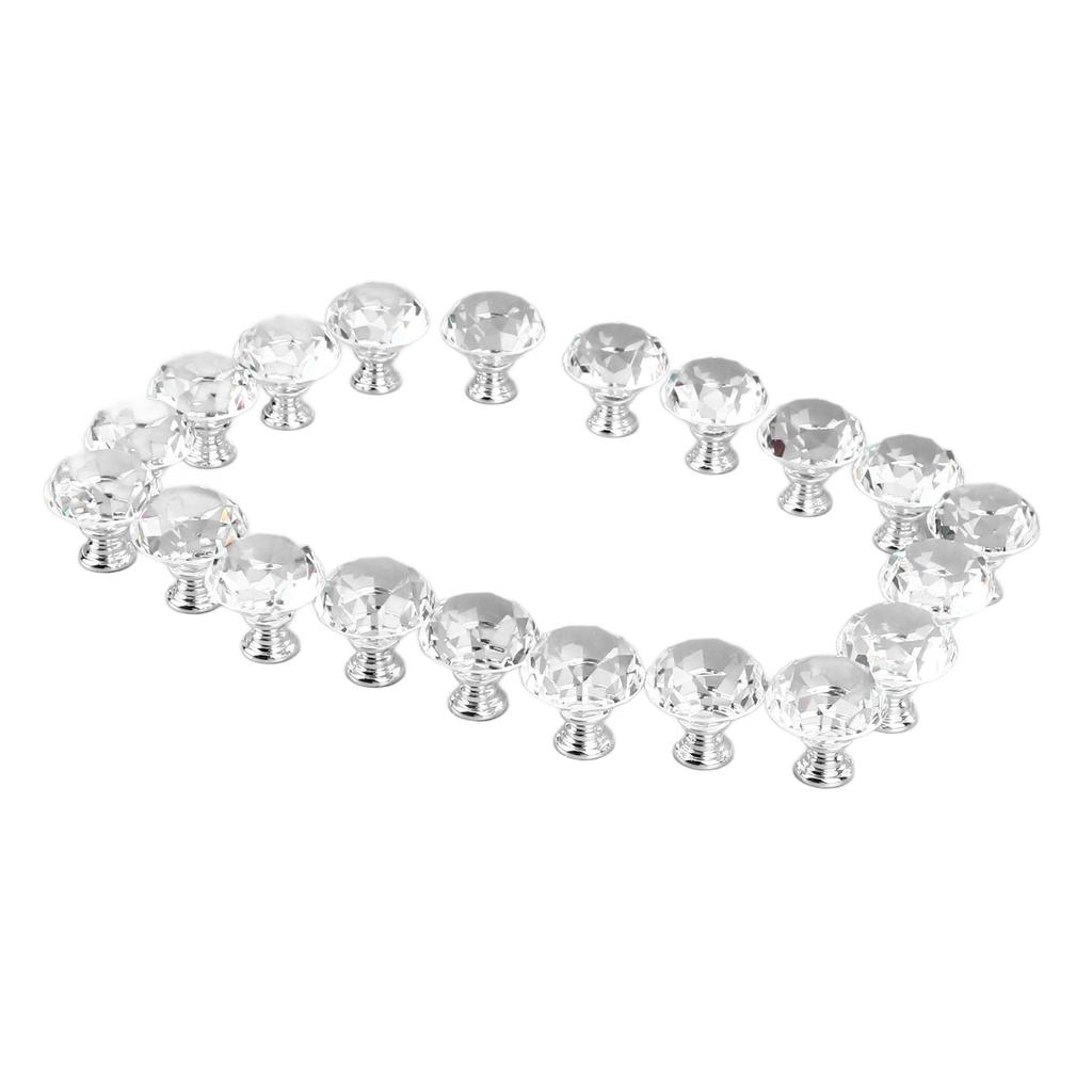 20PCS Crystal Cabinet Knobs Aluminum Alloy Transparent Round Drawer Pull Handles Knobs for Kitchen Cupboard Closet