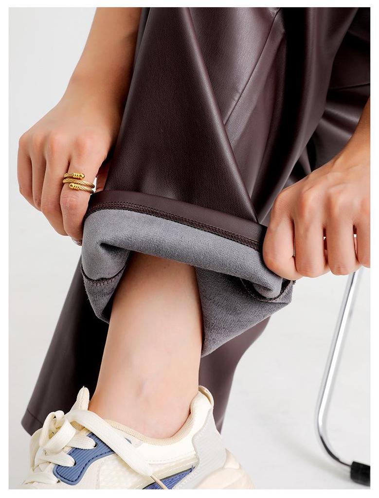 Women's High-Waisted PU Leather Wide-Leg Trousers for Autumn and Winter