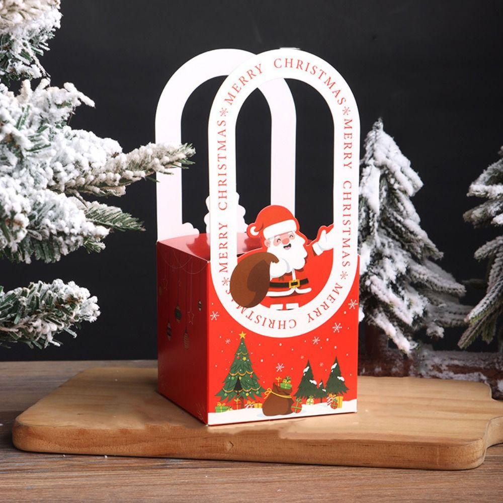 10pcs Paper Christmas Gift Box Handheld Xmas Eve Packaging Bag Christmas Decoration Candy Box  Snack