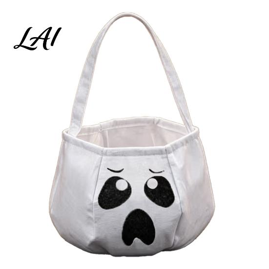 Sturdy Fabric Candy Buckets Halloween Trick or Treat Bag Funny Ghost Expressions Non-woven Handbag Accessories Lightweight for Kids Party Favors And