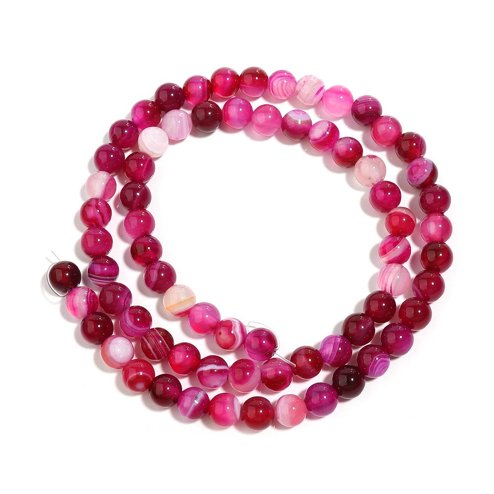 4/6/8/10/12mm Heißes Pink Natürliche Streifenachatsteinperlen Runde Edelsteinlose Perlen Für DIY Schmuckherstellung Armbänder Halskette
