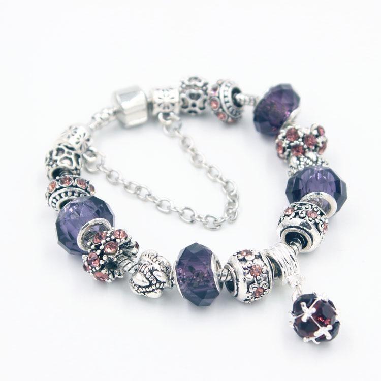 Fashion European Style Charm Bracelet Jewelry With Crystal Glass Beads Balls Lucky