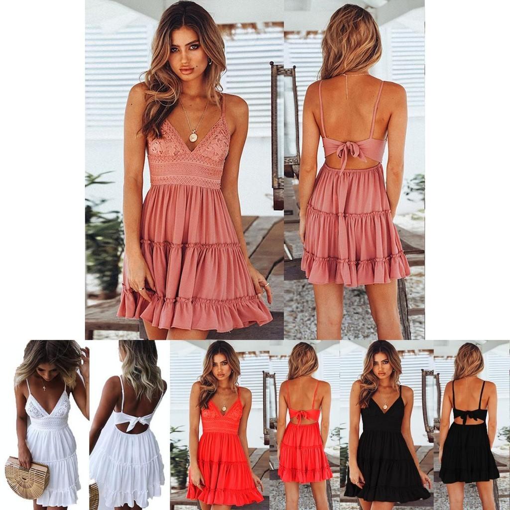 Stylish Women Summer Boho Short Mini Dress For Evening Cocktail And Beach Parties
