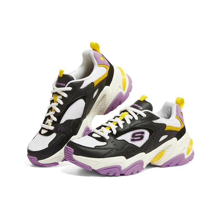 Skechers Stamina V2 Women Colorful Low Top Dad Shoes Synthetic Leather Mesh Round Toe Lace Up 149916-BKMT