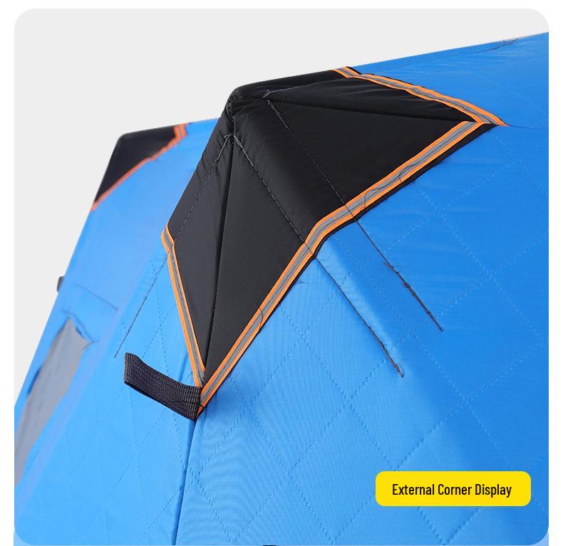 Hexagonal Ice Fishing Tent, 3.5m, Cotton Insulated for Cold Protection, Blue, Fits 6-8 People, Ideal for Winter Outdoor Fishing.