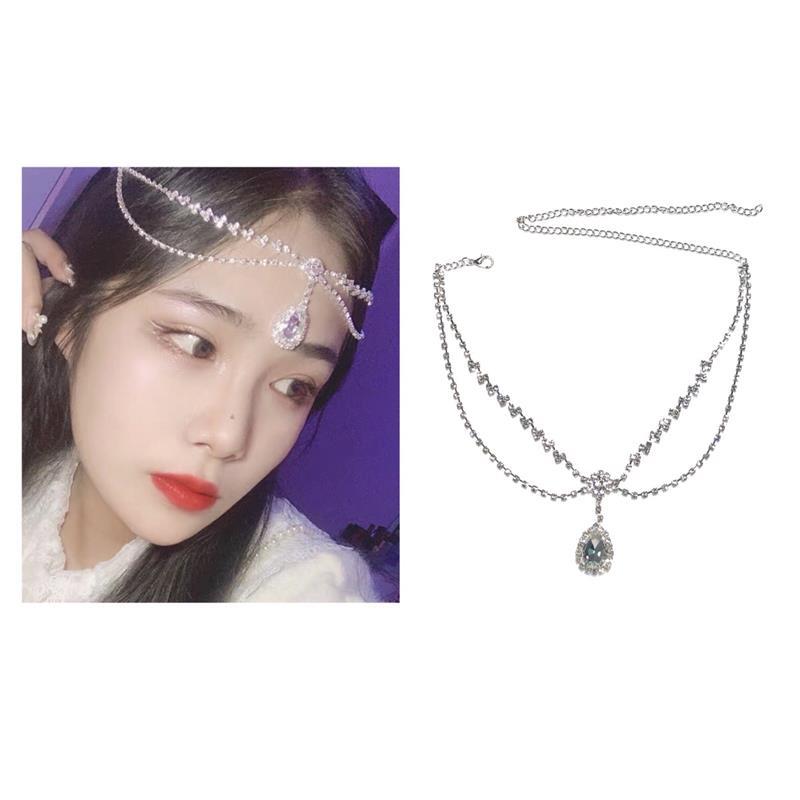 Crystal Forehead Accessory, Center Eyebrow Pendant, Head Accessory, European-style Bride Forehead Chain, Waterdrop Hairdo Head Chain, Wave Shape