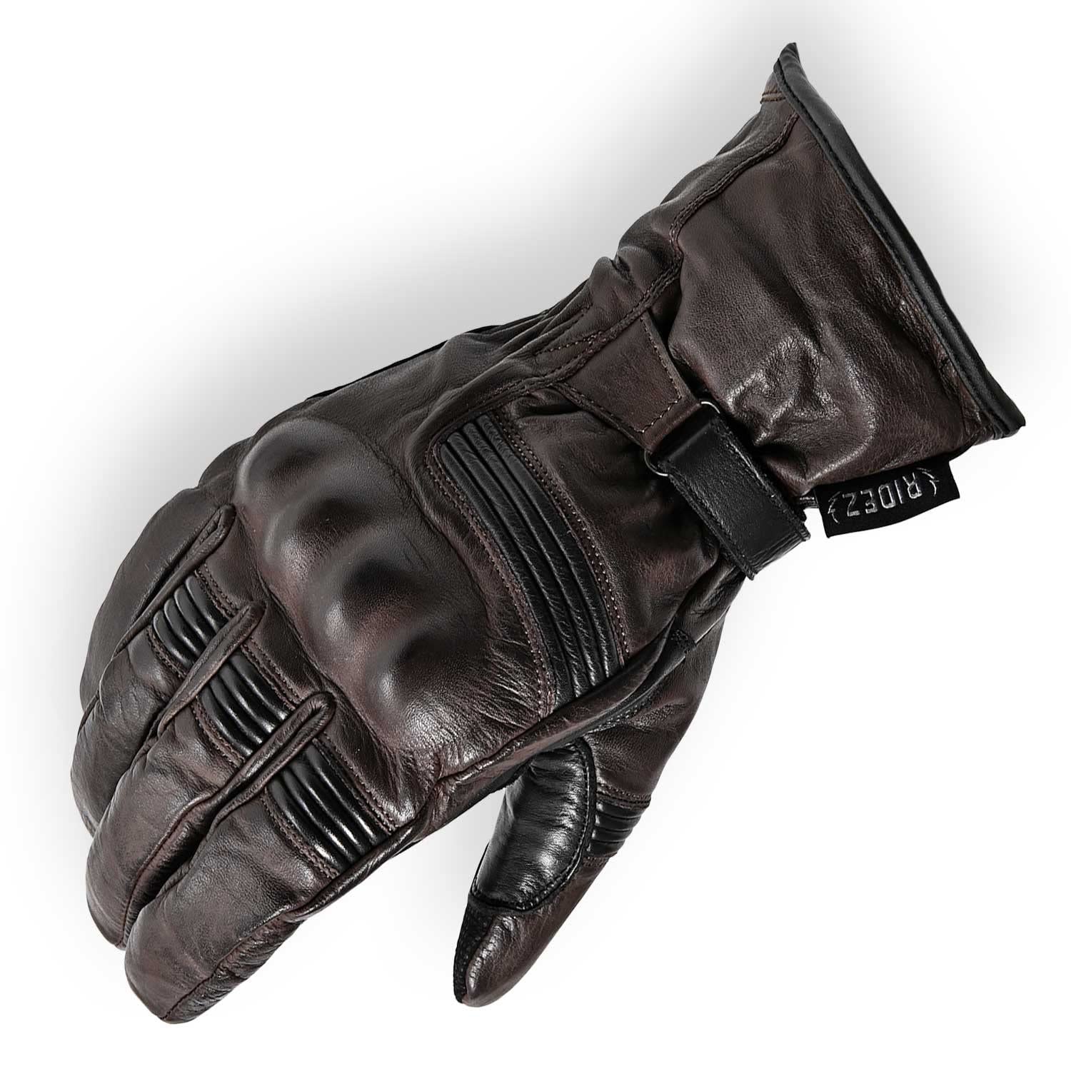 

Genuine Leather Motorcycle Cold Smartphone Gloves, Winter, Protection, Fleece, Cowhide, Leather, Protective, Long, Compatible, Fleece-Lined, Brown,