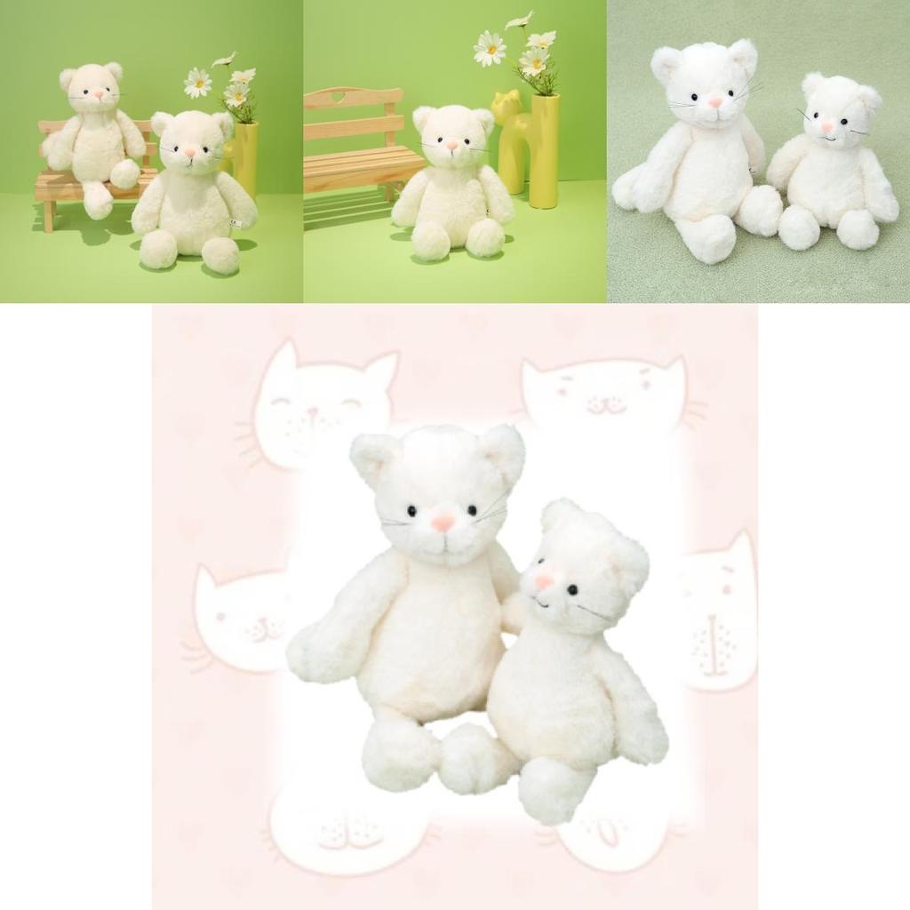 Adorable White Cat Plush Toy Cute Cat Doll Birthday Gift For Girls Soft Comfort Cushion