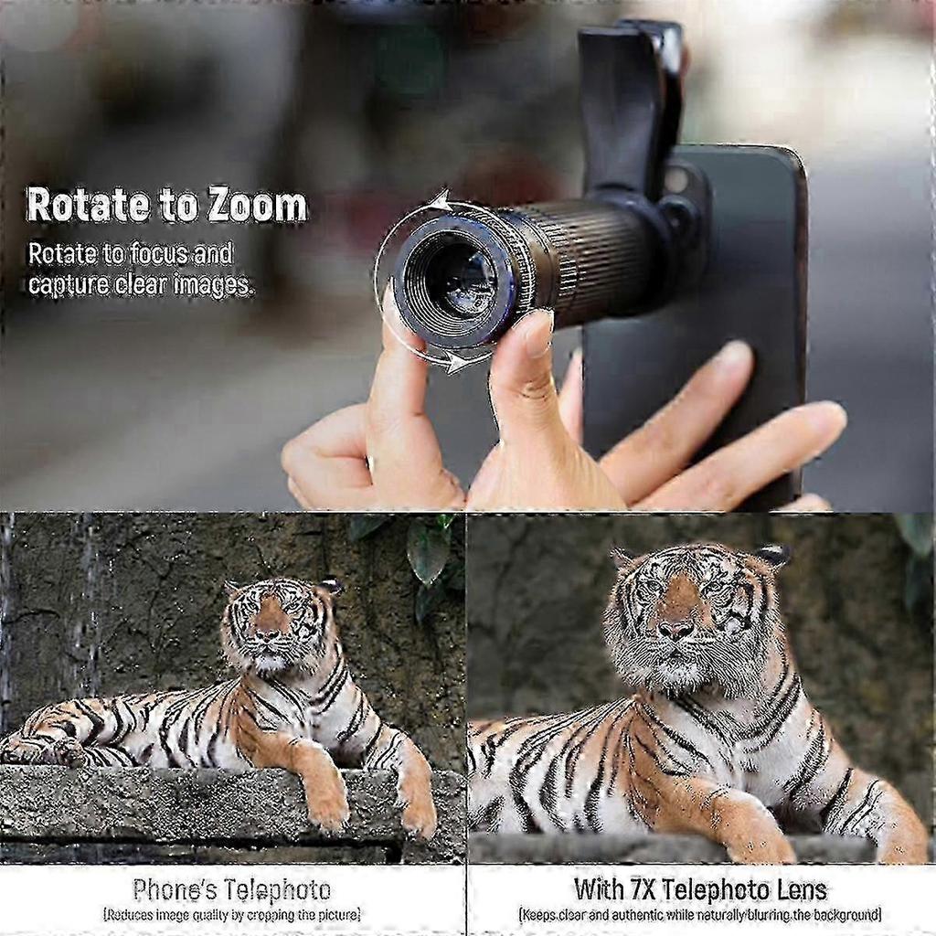 7x Telephoto Lens with Universal Clip for 17mm Thread Phone Cases Cages and Backplates