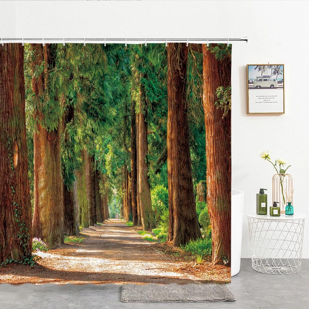 Bath Curtain 3d Printing Window Scenery Forest Shower Curtains 180*200cm Waterproof Bathroom Curtain Washable Fabric With Hooks