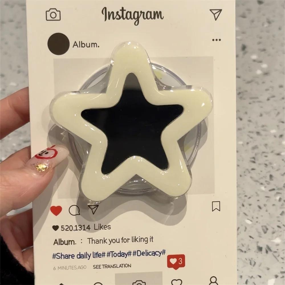 Korean Cute Pink Blue Star Mirror For Magsafe Griptok Holder Phone Finger Ring Stand Support For iPhone 16 Pro Max Girl Bracket