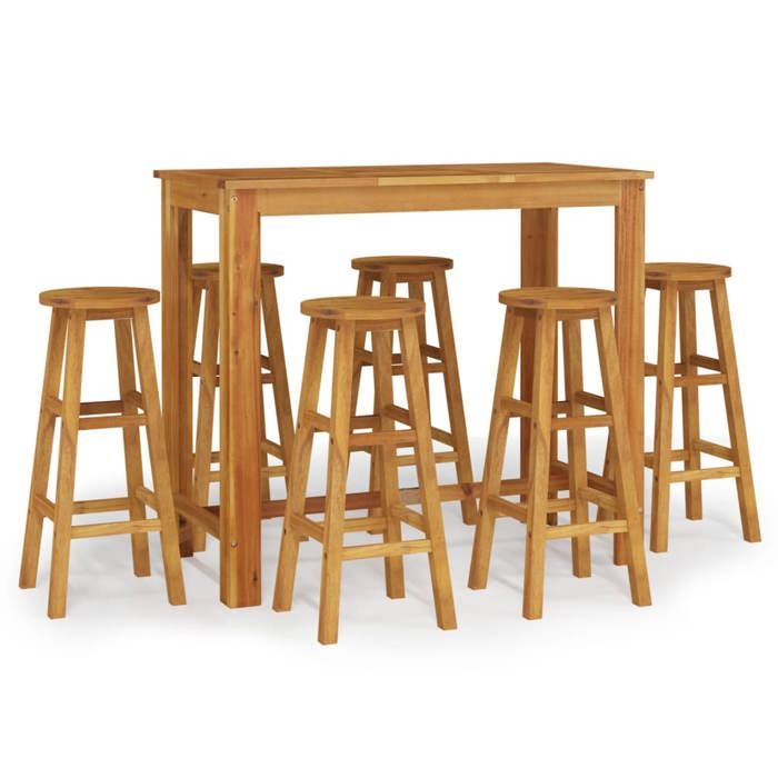VidaXL Ensemble de Bar de Jardin 7 pcs, Table et Chaises avec Repose-Pieds, Ensemble de Meubles de Terrasse Extérieur, Bois 3154395