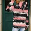 Women Plus Size Colorful Brush Print Long Sleeve Kangaroo Pocket Drawstring Hoodie