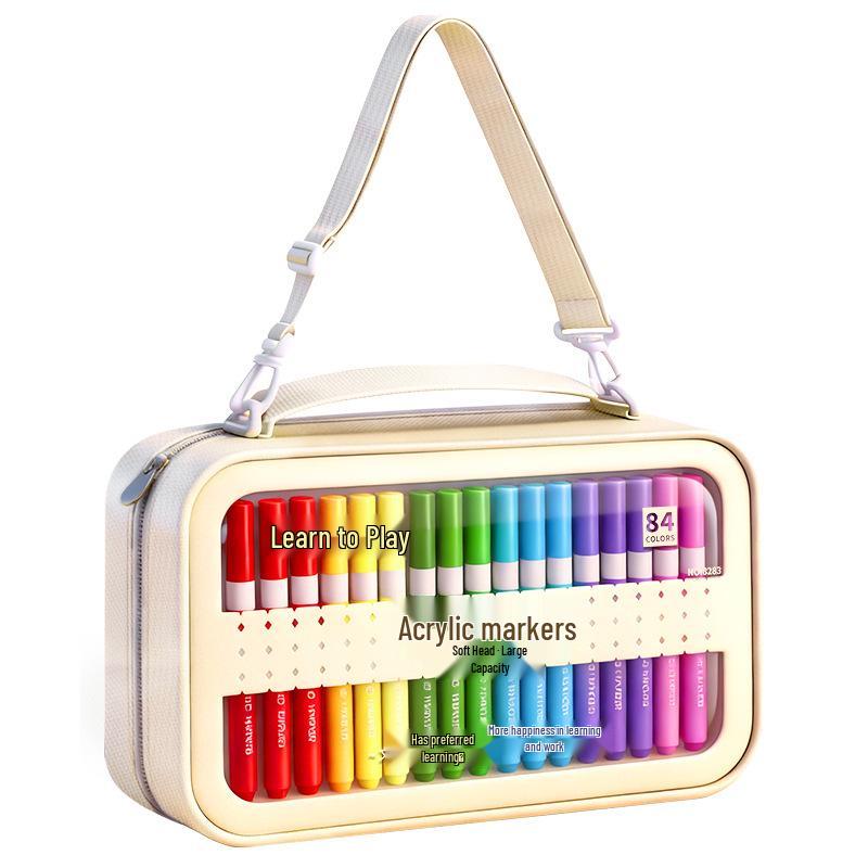 Large Capacity Washable Acrylic Marker Set with Soft Tip and Paint Brushes for Kids' Art Class