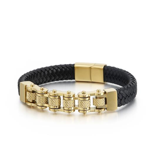 Punk Men Biker Chain Bracelet Genuine Leather Stainless Steel Magnetic Buckle Gift for Men Pulseras