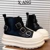 Leather thick-soled heightening small Martin boots women's autumn and winter new short boots women's high-top shoes women's shoes