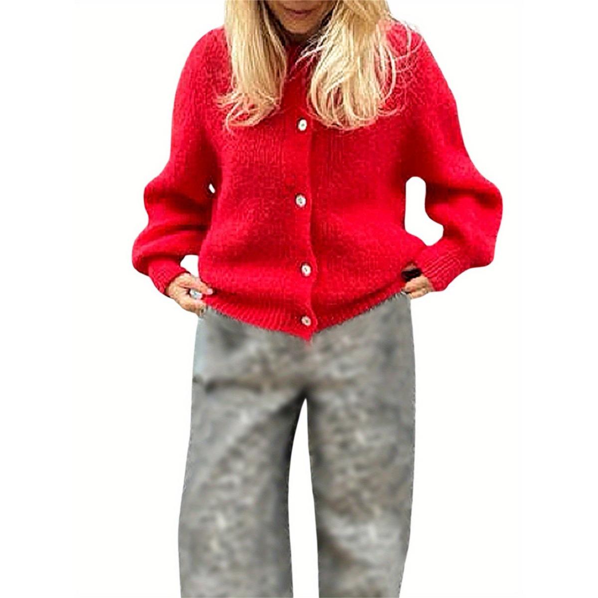 

Вязаный кардиган конфетных цветов для женщин, европейский и американский осенне-зимний однотонный кардиган, кардиган-свитер цвета макарон для женщин S красный