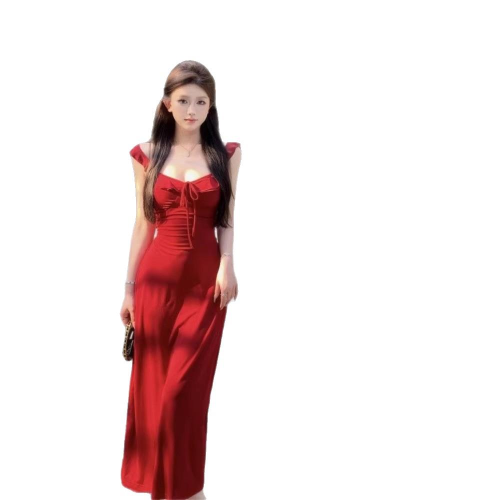 Women's Elegant White Spaghetti Strap Backless Summer Dress 2026 - Long, Beautiful Beach Photo Shoot Fairy Style