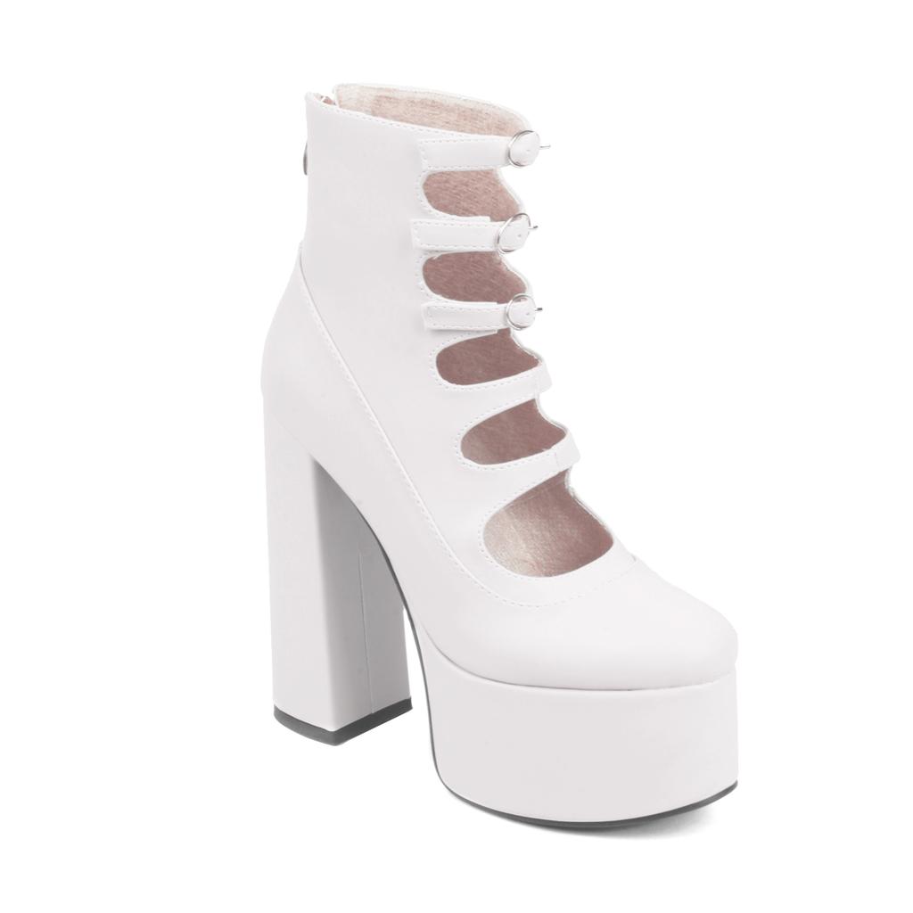 Super Hohe Wasserdichte Plateau Mikrofaser Material Römischer Stil Golden Hohl Sexy Damen Stiefeletten Reißverschluss Hinten Plüschfutter