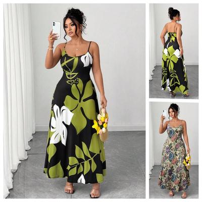 Plus Size European & American Style Printed Camisole Dress - Slimming Waist, Ideal for Summer Vacation