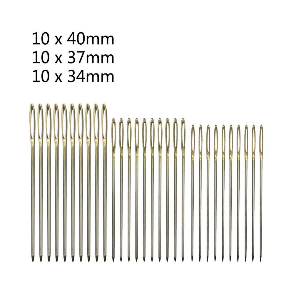30Pcs Big Eyes Sewing Needles Stainless Steel Hand Stitching Needles Embroidery Needles with Clear Storage Tube DIY Sewing Tools