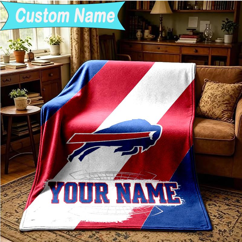 1PC Custom Name Blanket Buffalo Basketball Logo Flannel Blankets Patterns Throw Blanket All-Season Soft Gift for Couch, Bed, Camping, Birthday Gifts