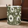 1pc Floral Pattern Storage Box, Green Daisy Print, Modern Canvas Round with Handle Laundry Basket, Artistic Plant Pattern, Suitable for Bedroom, Bathr