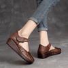 Johnature Versatile Genuine Leather Hollow-out Sandals Retro Hook & Loop Comfortable Women's Wedges Shoes