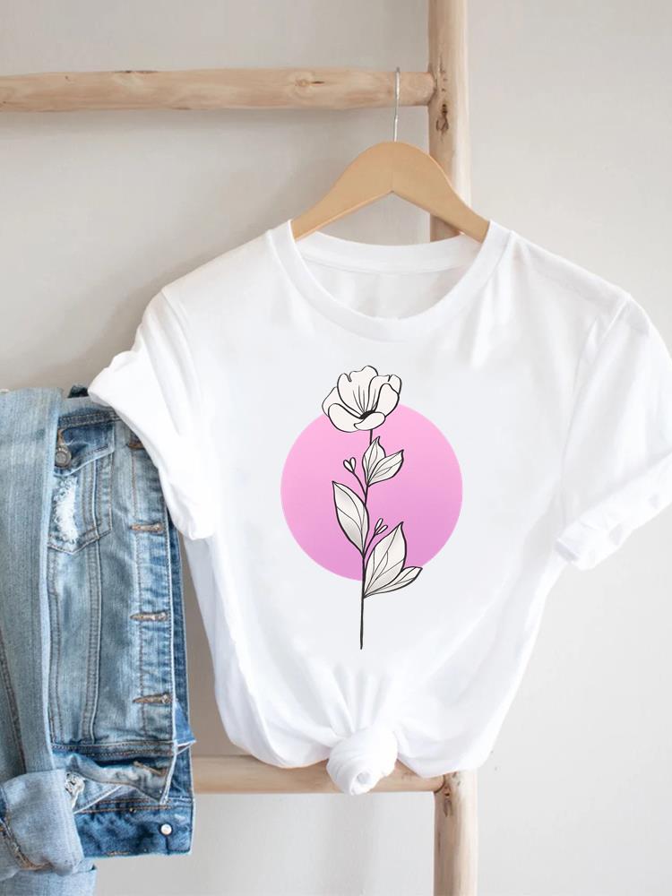 Trend Lovely Flower Cute Unisex T Shirt Short Sleeve Tee Ladies Casual Top Female Clothing Fashion Tshirt