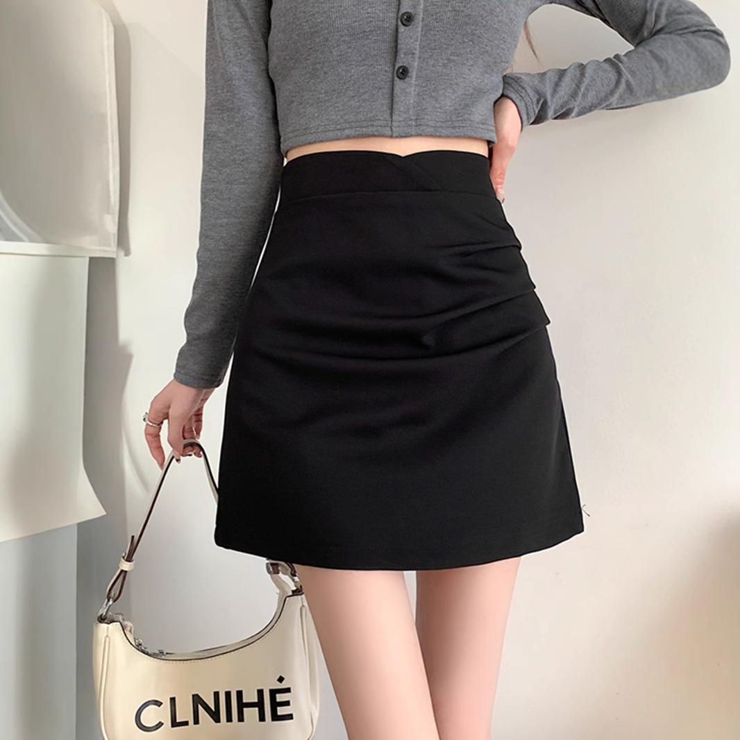 

2024 New Black Pleated High Waist A-Line Chic Skirt - Versatile Slimming Short Skirt for Spring & Autumn 2XL [Recommended 131-147 lbs]