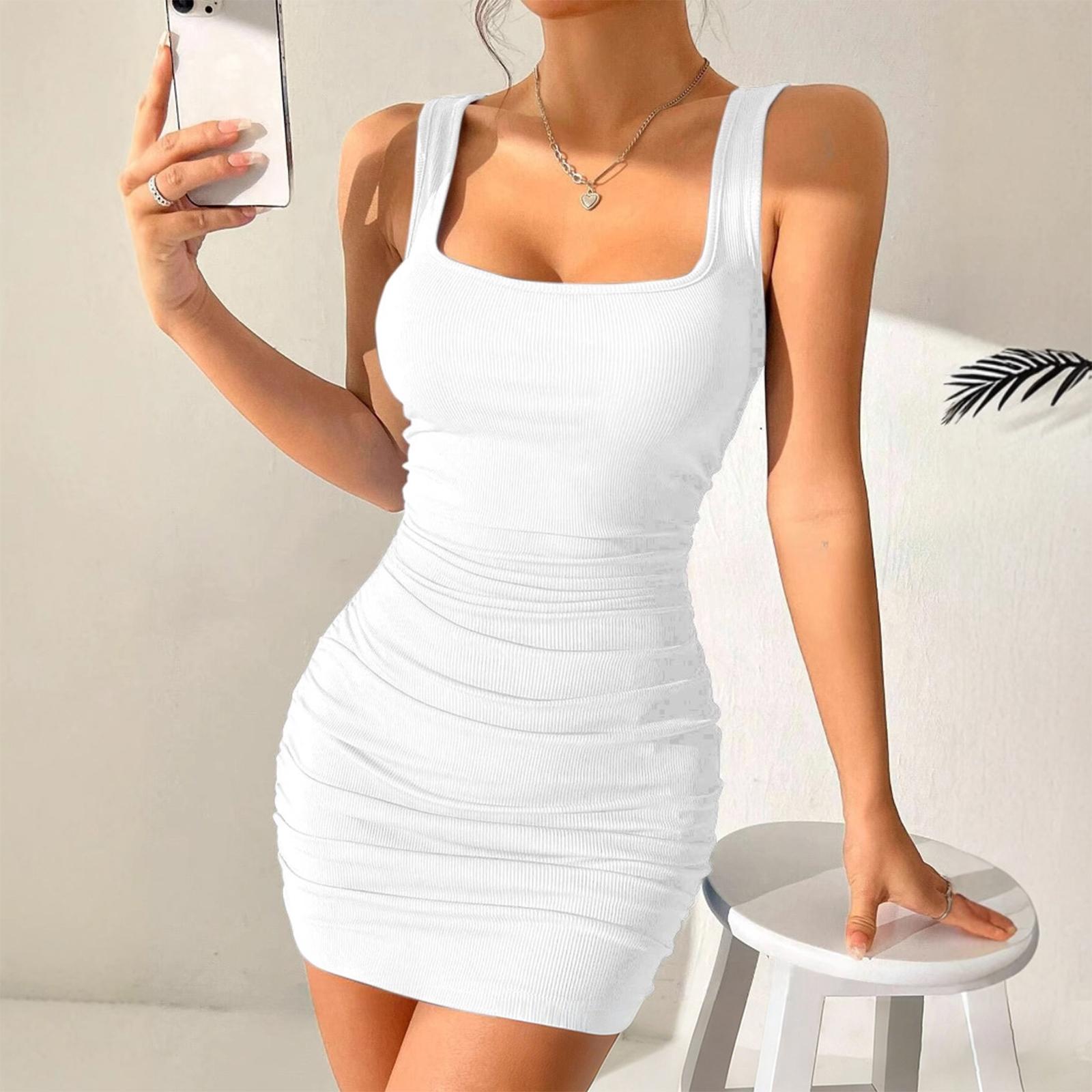 

Жіноча елегантна обтисла коктейльна сукня-топ без рукавів M білий