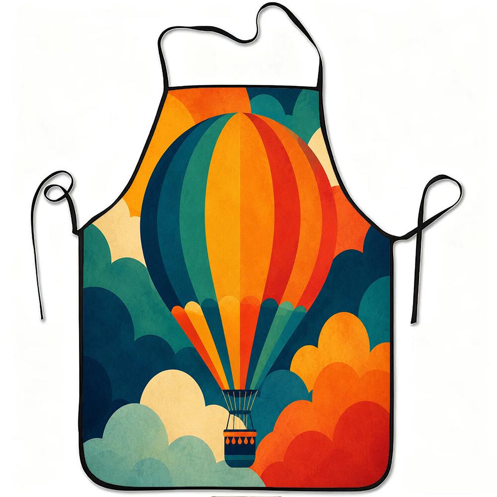 1pc Colorful Hot Air Balloon Apron with Hot Air Balloon Print - Adjustable Waistband Suitable for Kitchen Cooking, Gardening, Orchard Picking, Christm