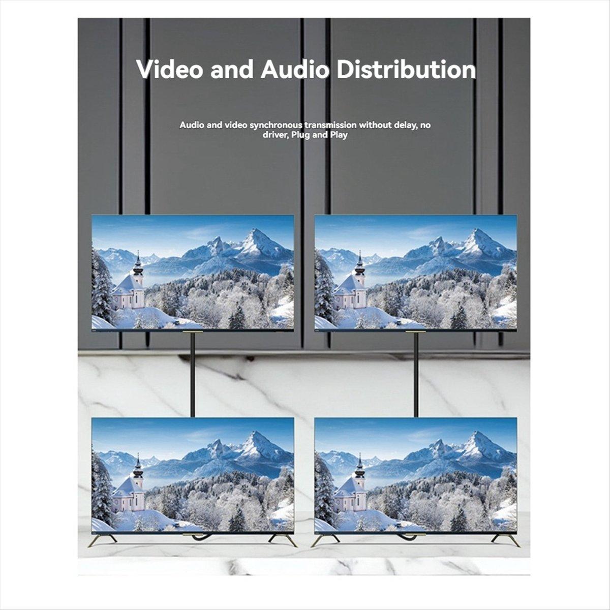 

4-Way AV Audio Splitter 1 in 4 Out Composite AV Splitter 1X4 Video Audio Splitter Distributor for DVD C- EU Plug China Mainland