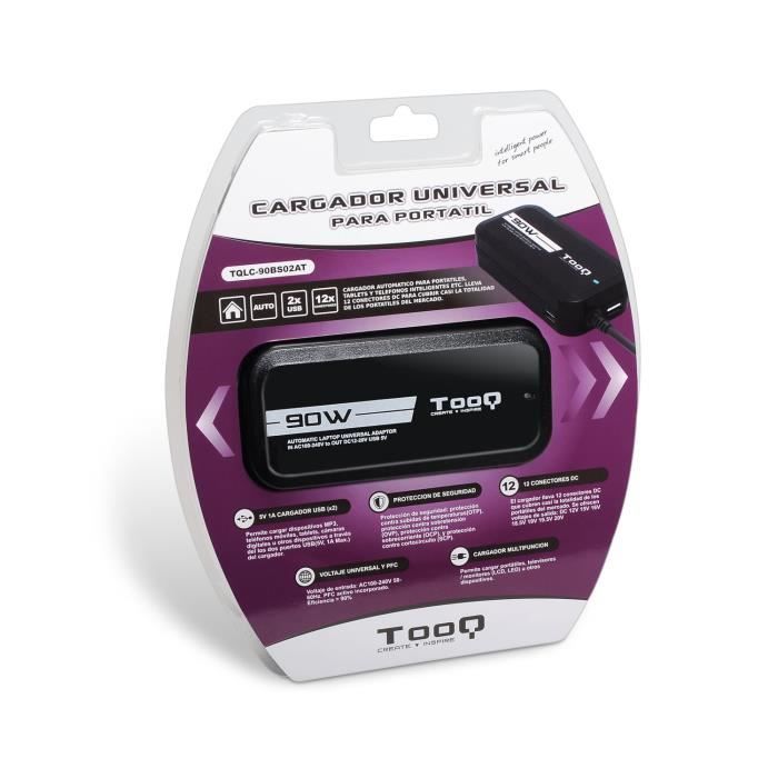 Adaptor de alimentare - TooQ - TQLC-90BS02AT - 90W - 2 porturi USB - Negru