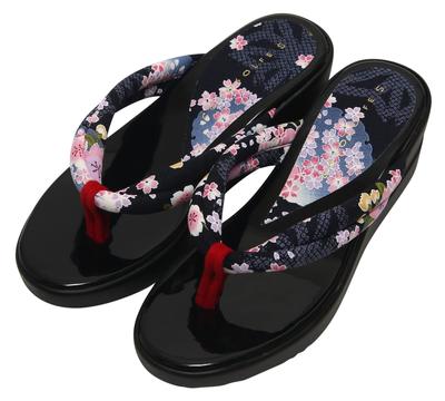 Hasegawa Japanese Pattern Sandals with Urethane Made In L Women's Soles, Japan, Navy/Size
