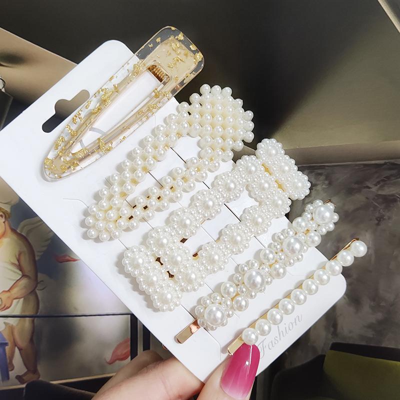 Pearl Hair Clip For Women Korean 3/4pcs Geometric Hairpins Set Hair Berrettes Girl Hairgrip Side Clip Hair Accessories